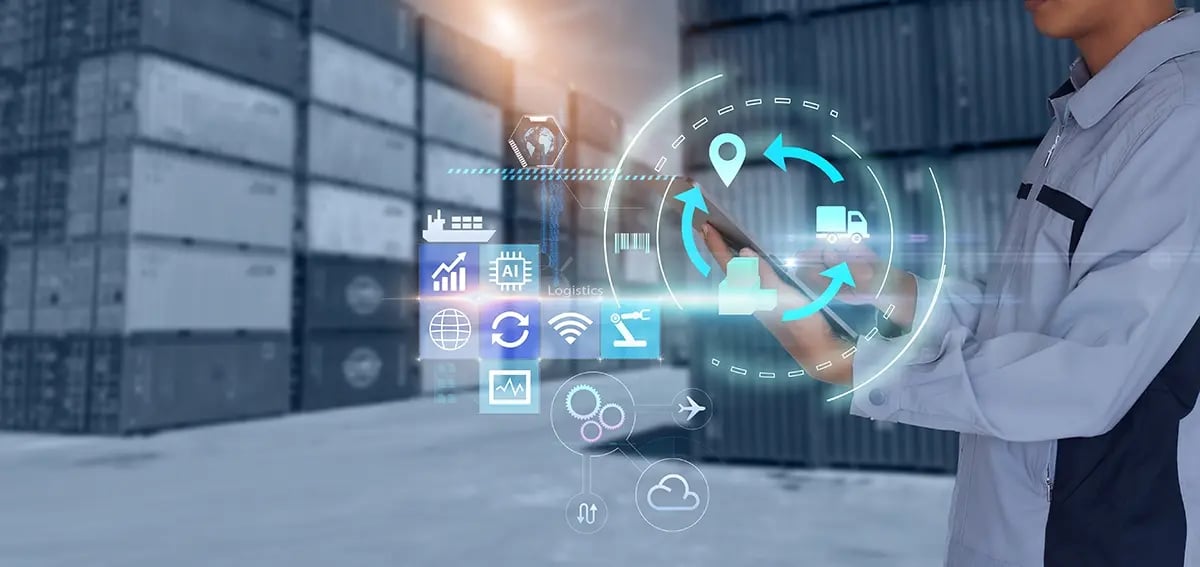 Logistics software dashboard showing real-time supply chain visibility and shipment tracking