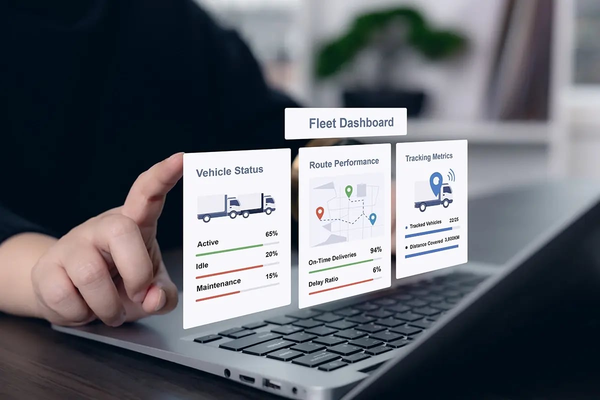 Fleet Management System dashboard showing GPS tracking and real-time vehicle visibility for logistics operations