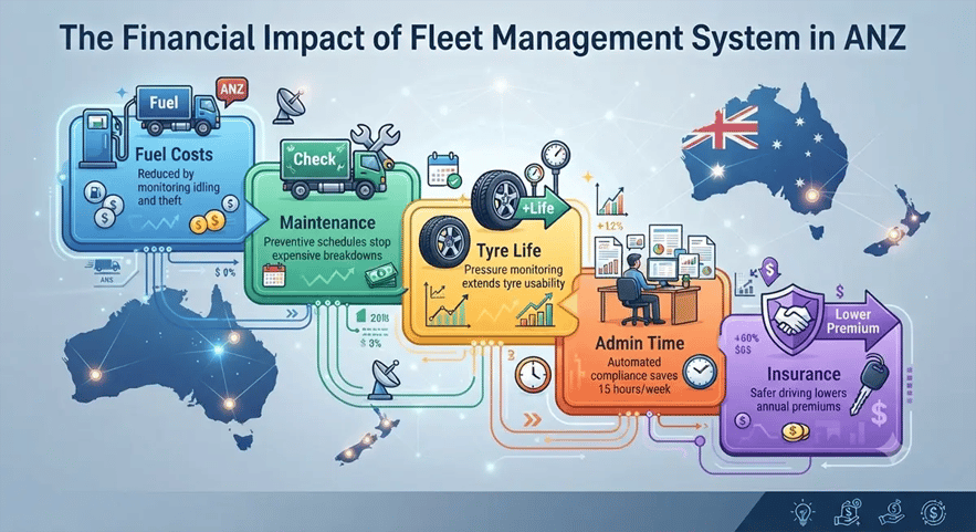 Infographic showing 5 ways Ramco logistics software reduces fleet costs